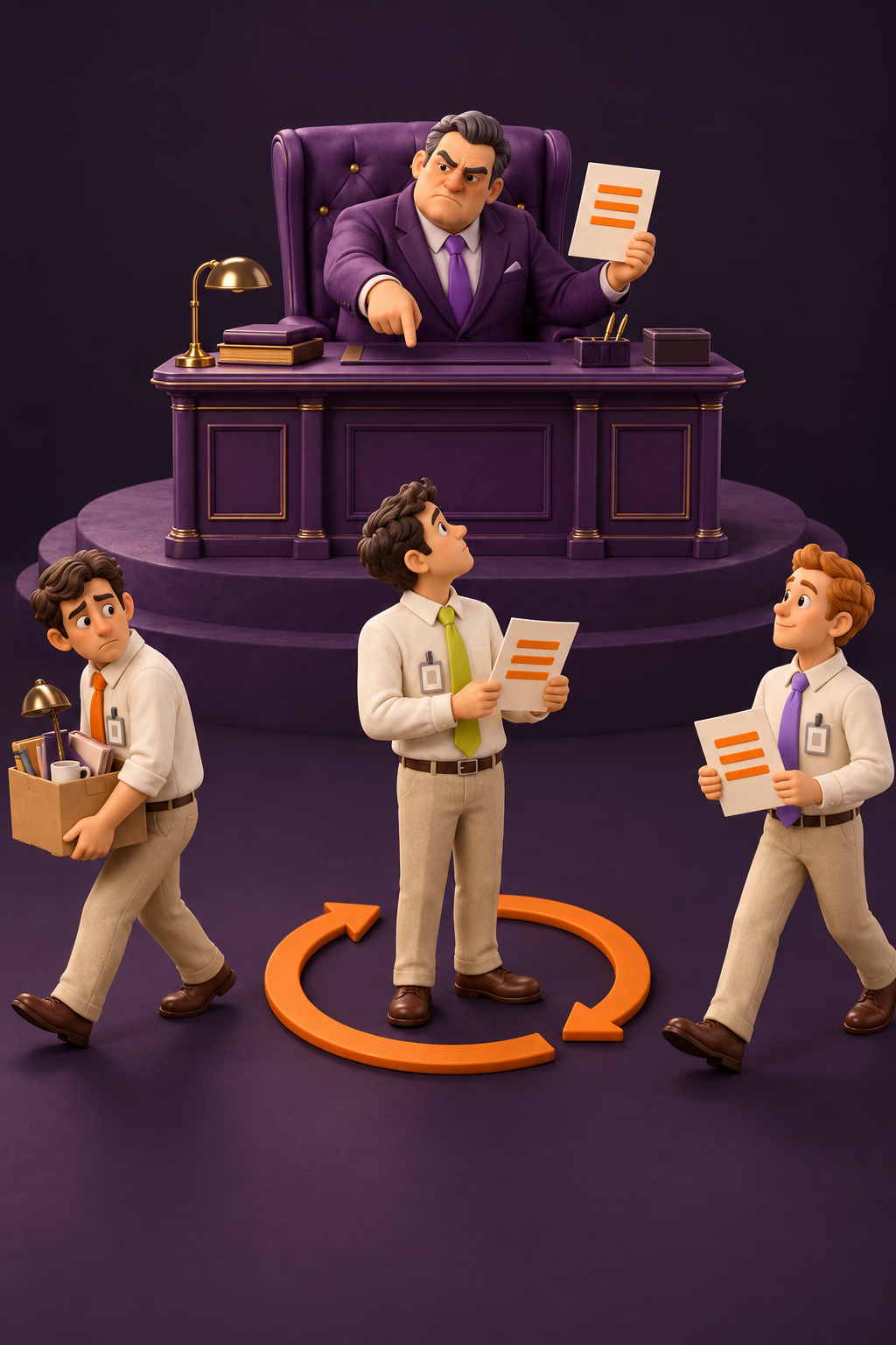 Um chefe entrega as mesmas instruções a funcionários diferentes: um sai, outro entra, mas as ordens continuam iguais.